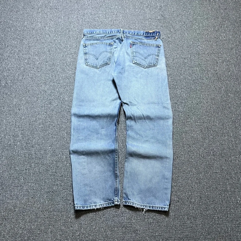 Levi's 505 Straight Fit Jeans 34x30 Light Wash Blue Distressed Denim Mens